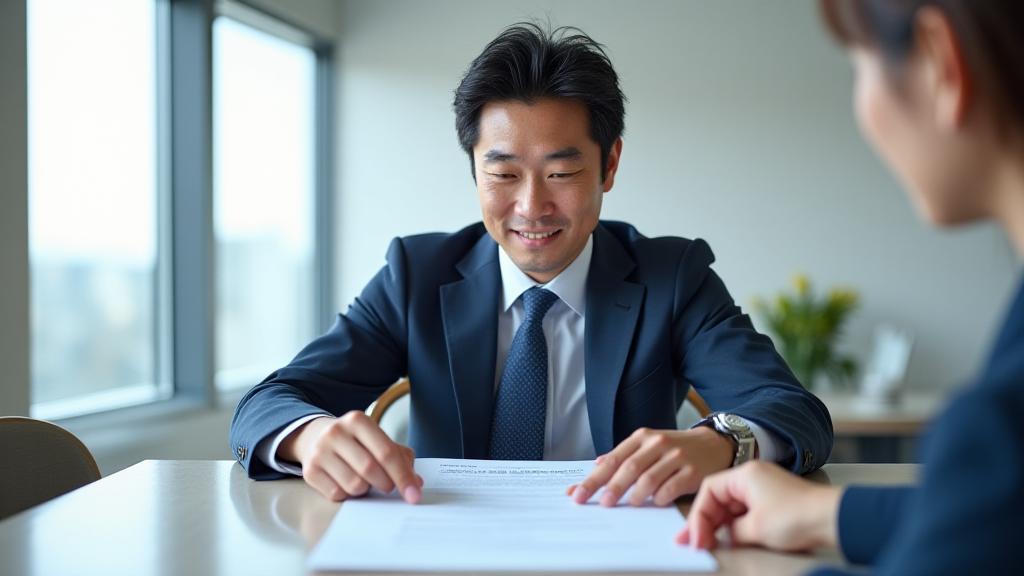 日本のビジネスマンが契約書を確認している様子